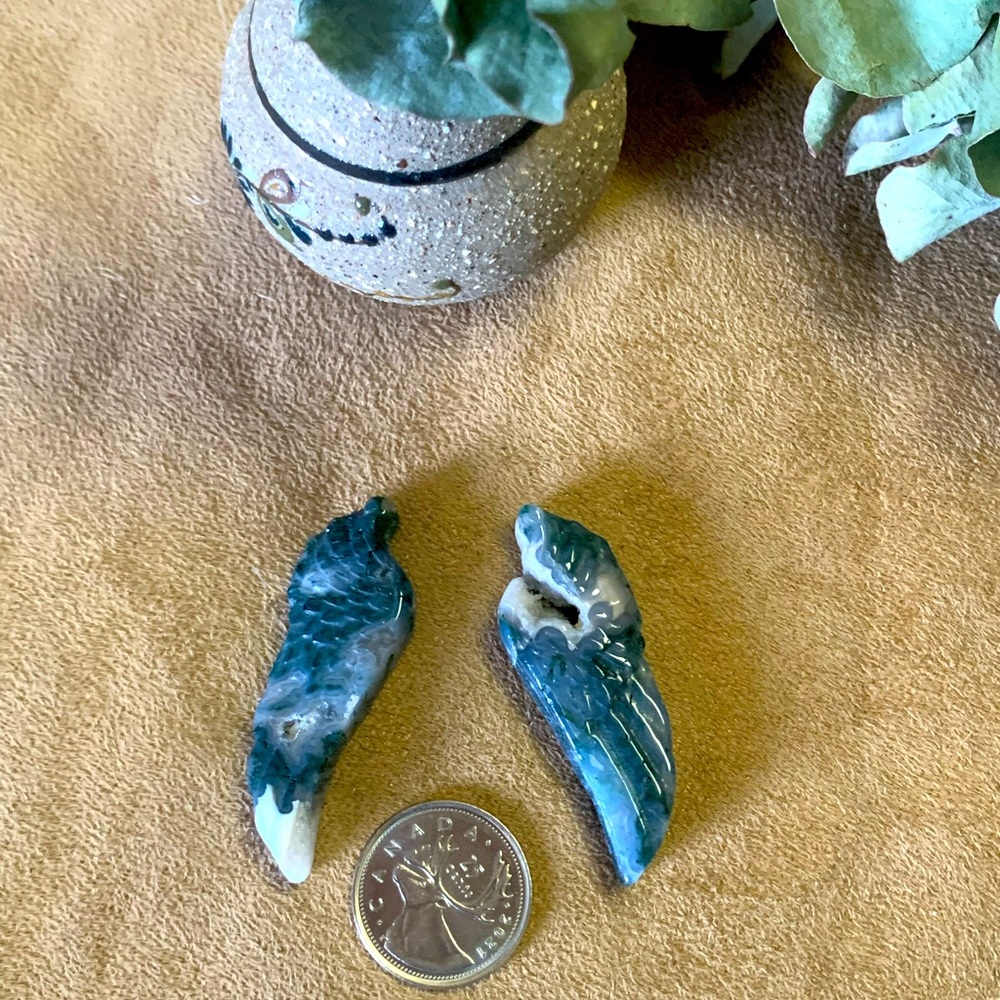 Pair of Druzy Moss Agate Wings